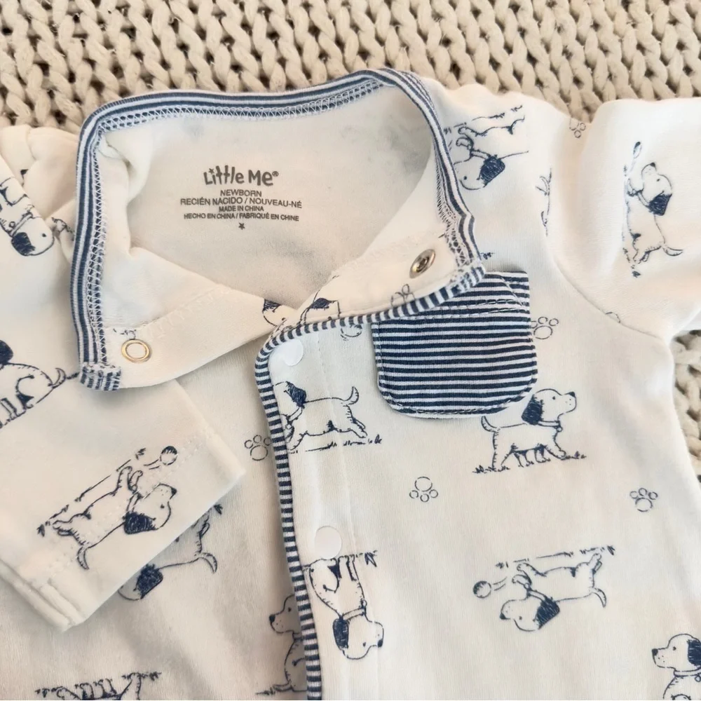 Little Me Puppy Toile Footed 100% Cotton One-Piece Newborn